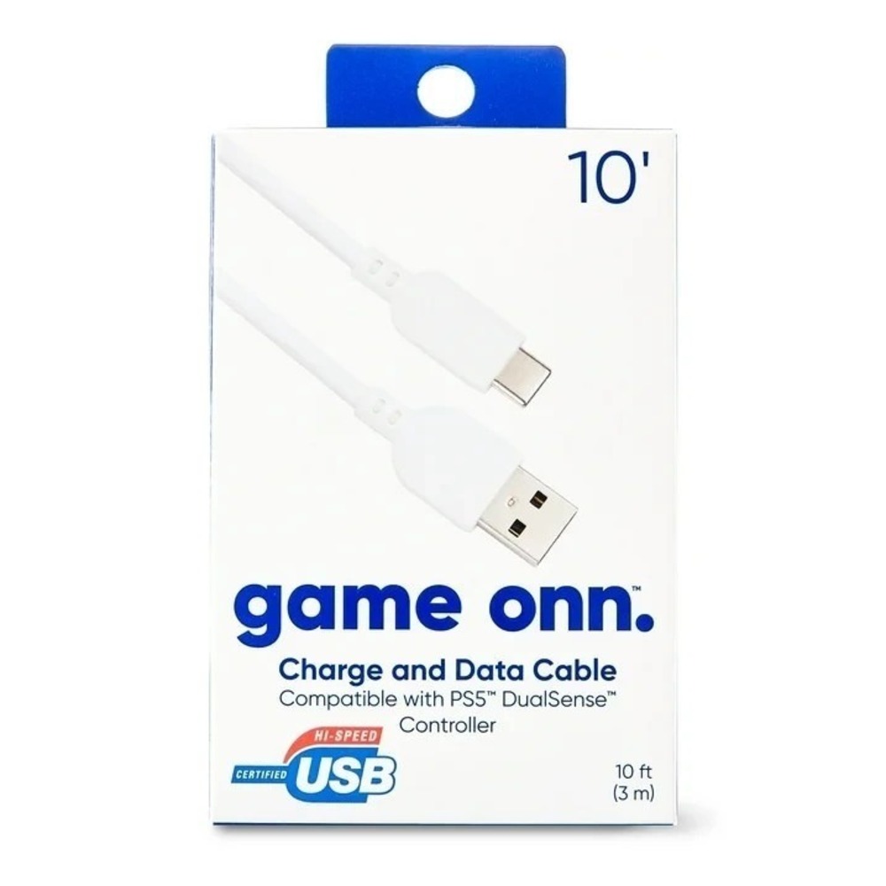 Onn 10' USB-C to USB-A Charge and Data Cable for PS5 DualSense Controller 10ft